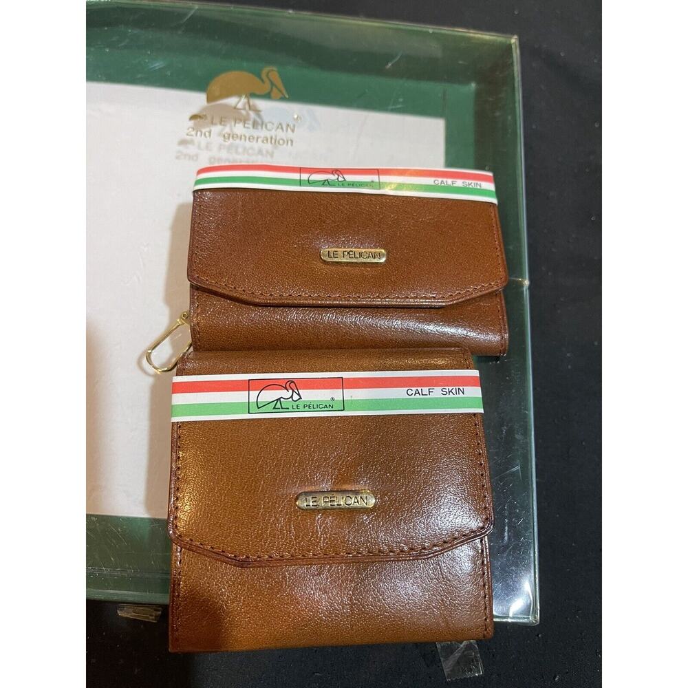 Le Pelican‎ Calf Skin Genuine leather Brown coin wallet card 2 units vintage NEW
